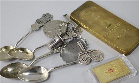 Two Chinese silver spoons and other items.